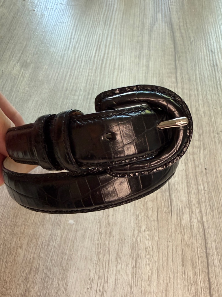Nwot Talbots Italy Black Croc-Embossed Leather Belt S